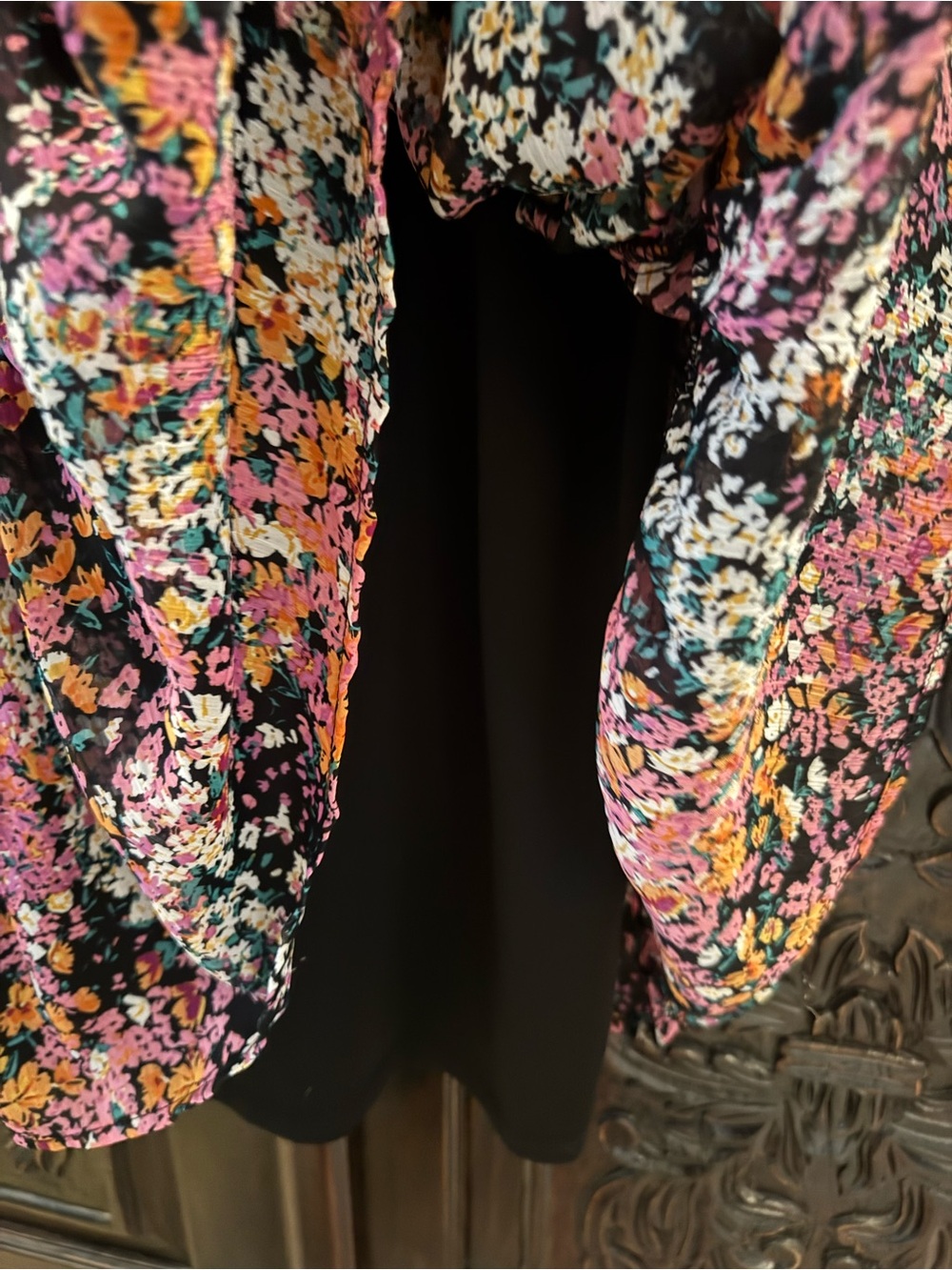 Vince Camuto Black Floral Print Dress with Pink & Orange Accents - Picture 5 of 9